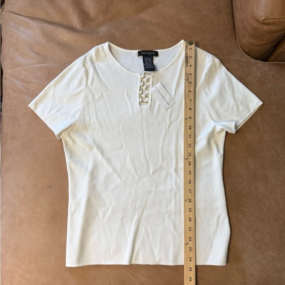 Cable & Gauge Missy Shirt Womens Large White Tee Stretch Round Neck NWT - Picture 2 of 5